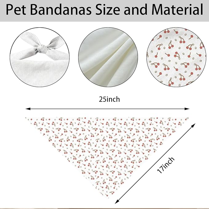Cherry Berry Dog Bandana, Red Fruit Pattern Pet Triangle Scarf for Small Medium Dogs, Cute Puppy Bandana for Daily Wear Walks Picnic Birthday Party Family Photos