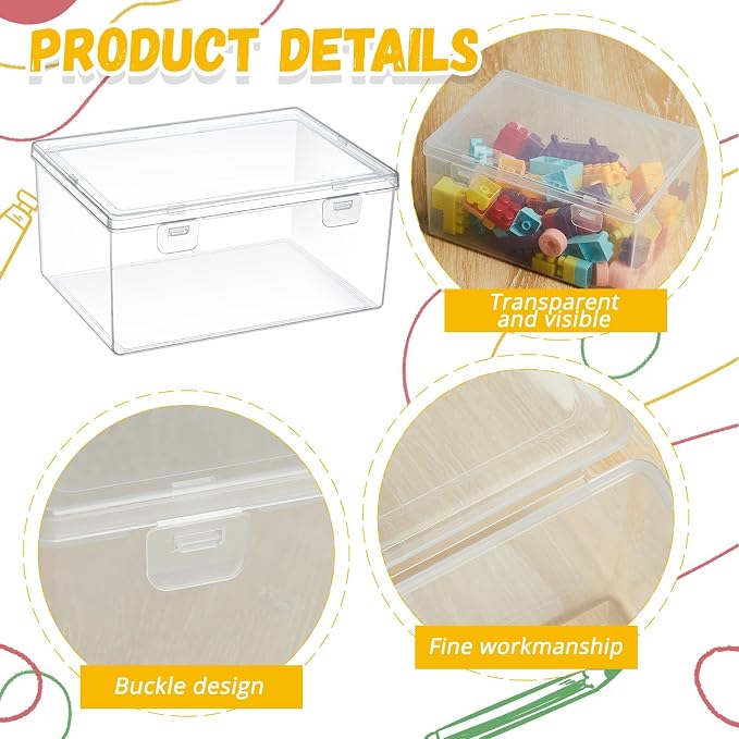 SiliFine 10 Pcs Clear Plastic Storage Bins with Lids Stackable for Toys | 7.1 x 5.2 x 3.4 Inch, Stackable, Organizer Containers, for Playroom Shelves, Holds Puzzles, Small Building Blocks, Crafts