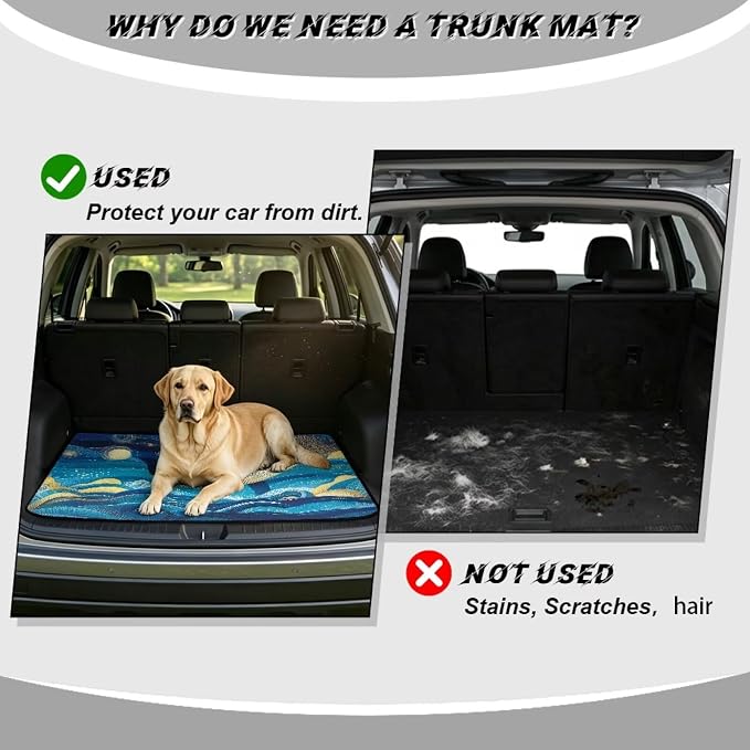 Starry Night Whale Car Trunk Mat 29" x 39" Camping Cargo Liner for Family, Dustproof Non-Slip Car Floor Mats for SUV Van Vehicle Truck Universal Fit (Blue)