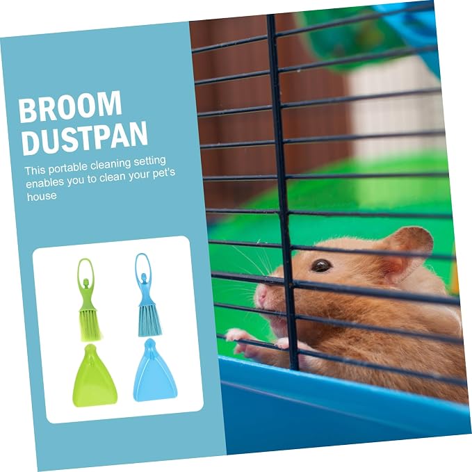 Mini Brooms and Dustpans 2 Sets PVC Plastic Cage Cleaning Tools | Easy to Sweep Debris, Smooth Surface, Simple Storage, for PET Cage and Feces Cleanup
