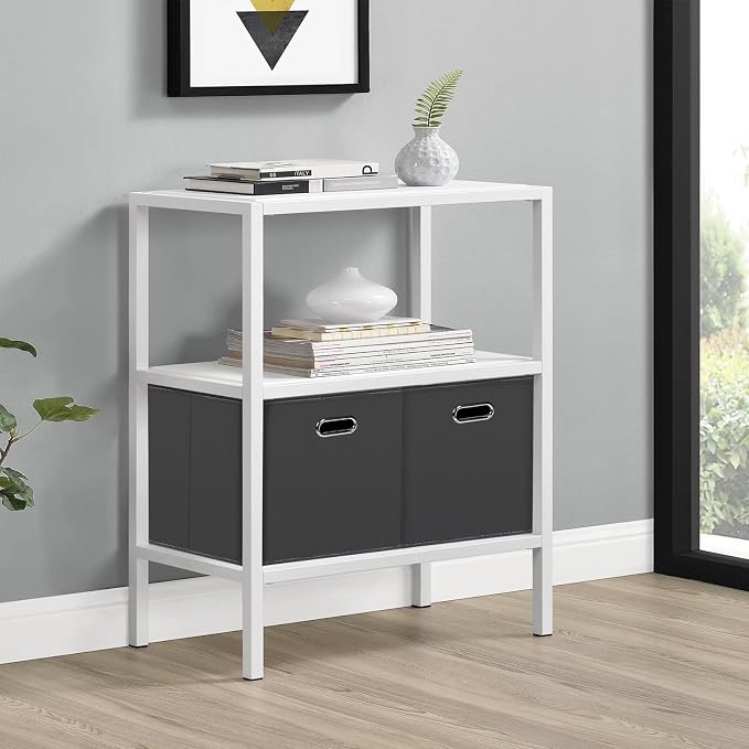 Black Foldable Storage Cubes Bins , Fabric Storage Box Cubes Organizer Baskets with Dual Handles for Home Organizer(Grey)