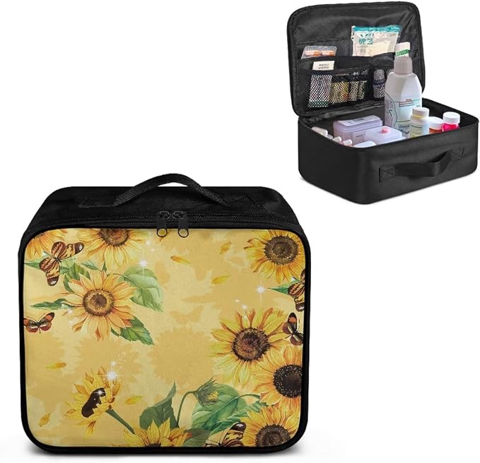 Rnyleeg First Aid Kit for College Dorm Sunflower Butterfly Print Empty First Aid Bag Portable Medical Kits for Outdoor, Boat, Camping, Hiking