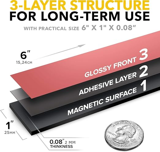X-bet MAGNET Super Sticky Adhesive Magnetic Strips, 6x1 (15x2.5cm), 6 pcs | Flexible Magnet Strips, Adhesive Backing, Easy to Cut & Mount, For Crafts, Labels & Light Organization