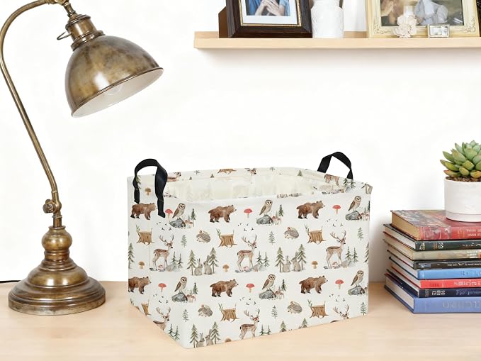 Rectangle Animal Basket Cute Storage Bin Organizer Box for Room Decor Gift Basket(Woodland animal)