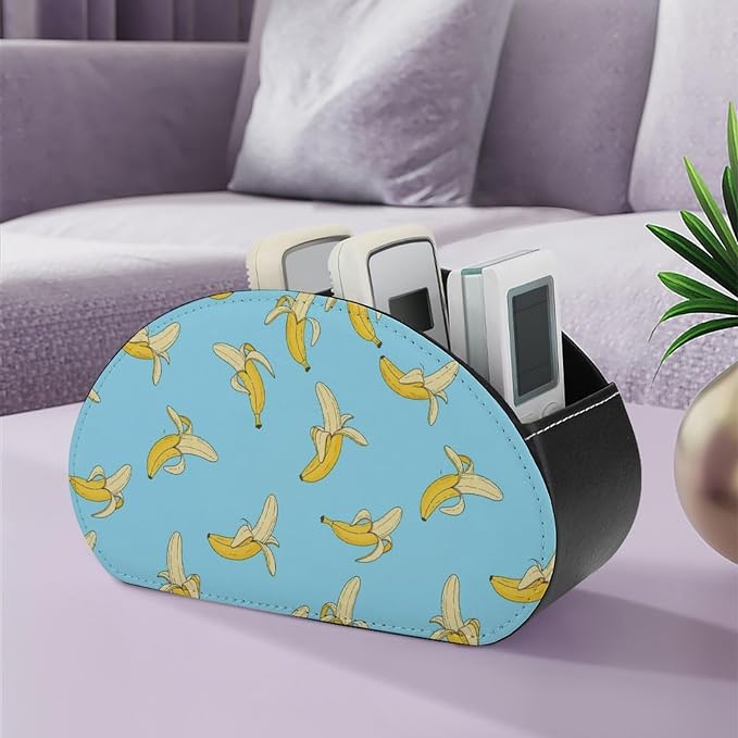 5-Slot Remote Control Caddy Holder Cute Banana Desktop Organizer | Cute Banana Makeup Brush Storage Box Office Supplies, Fit for Controller, Media Player, Stationery