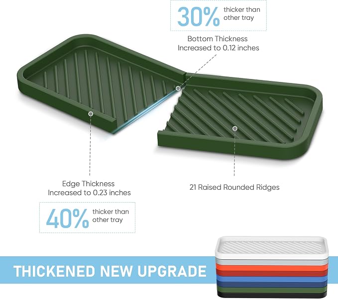 Silicone Sponge Holder, Kitchen Sink Organizer Tray（Green）