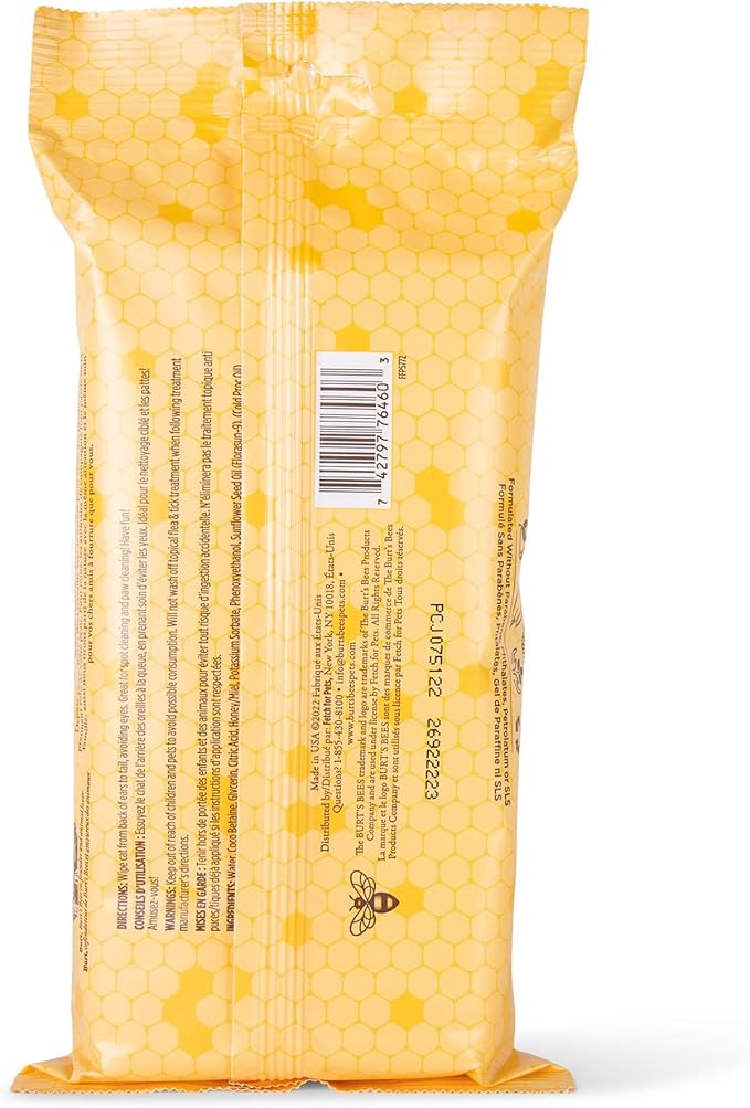 Burt's Bees for Pets Anti-Hairball Wipes for Cats, Sunflower Oil and Wheat Germ Oil, 98% Natural Origin, Cruelty-Free Cat Hairball Remedy Wipes, pH Balanced, Made in the USA, 50 Count