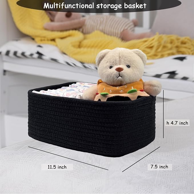 COMFY-HOMI 11.5"x7.5"x4.7" Storage Baskets for Organizing | Cotton Rope Woven Basket | Toy Storage Bin Box | Basket for Shelves, Closet Organizer Bin, Decorative Closet Shelf, 1 Pack