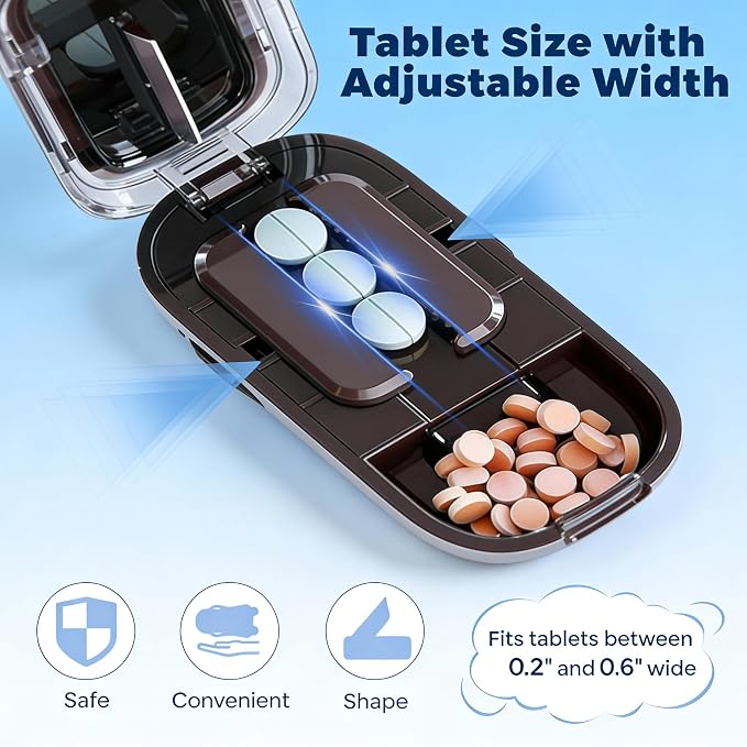 Precision Pill Cutter for Small and Tiny Pills, Sharp Blade with Storage Compartment, Travel-Friendly 1/2 1/4 Pill Splitter for Home/On-The-Go, Black