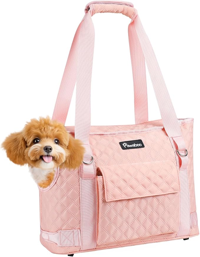 Pawaboo Dog Purse Carrier for Small Dogs with Pocket,Up to 11Lbs | Lightweight & Portable Dog Tote Bag Carrier Purses,Soft Sided Design,Front Pocket for Storage Travel Shopping Pink