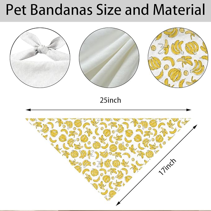 Banana Dog Bandana, Summer Fruit Pet Triangle Scarf for Beach Picnic Party Outfit, Banana Print Neckerchief for Small Medium Dogs,Lightweight Breathable Dog Bandana Accessory