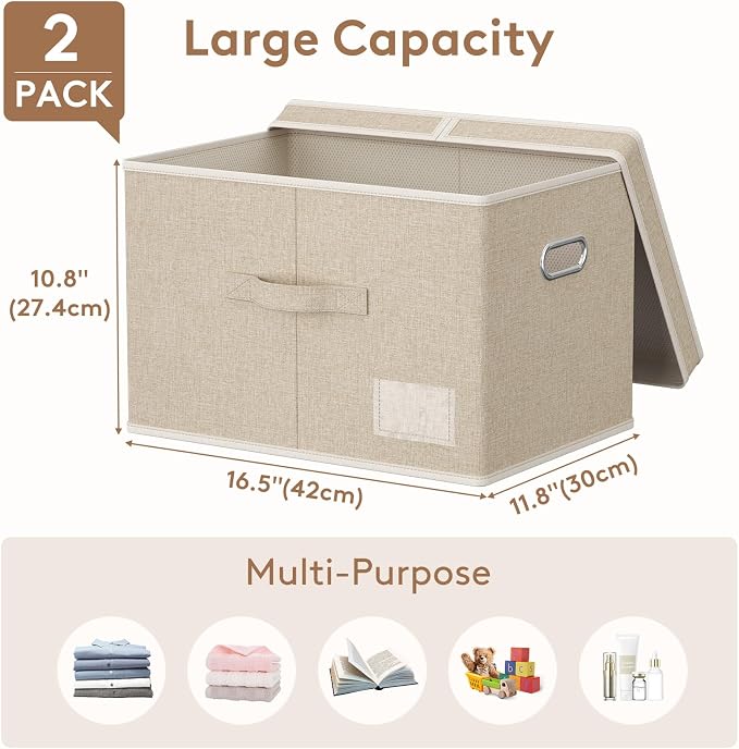Lifewit Fabric Foldable Storage Bins with Lids and Handles,34.5L,2 Pack