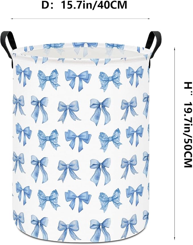 Bowknot Storage Bin Foldable Nursery Organizer Basket | Foldable with Waterproof PE Coating Organizer Bin for Kids Boys and Girls,Office,Bedroom,Clothes