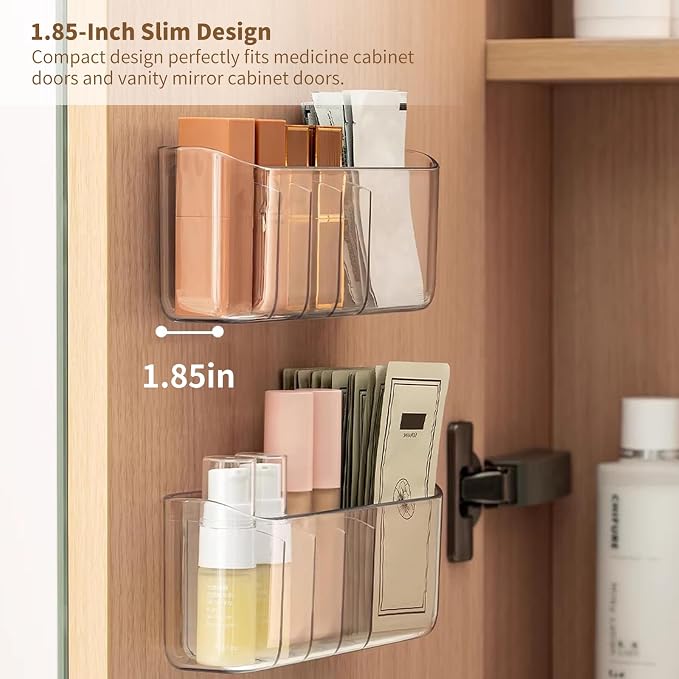 PAVSTINE Clear Medicine Cabinet Organizer, Slim Makeup Holder, for Bathroom, Vanity, Countertop