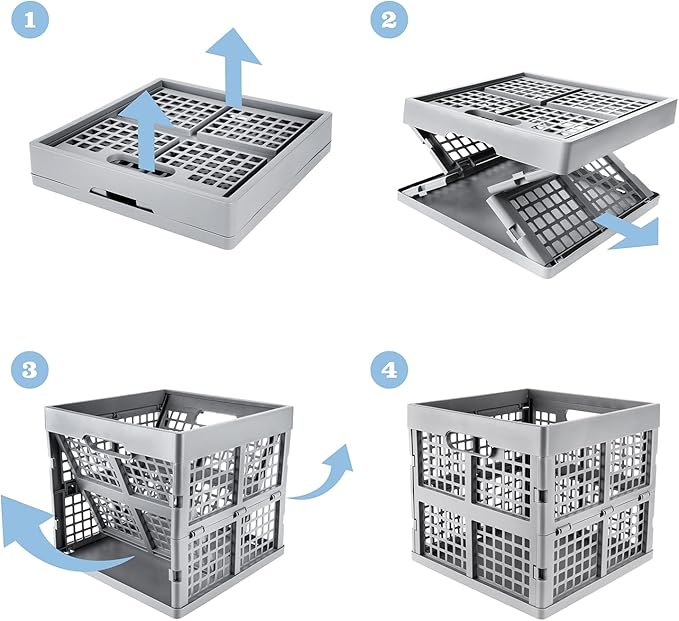 Eslite 3-Pack Collapsible Plastic Storage Crates,Foldable Crates for Storage,16L (Grey)