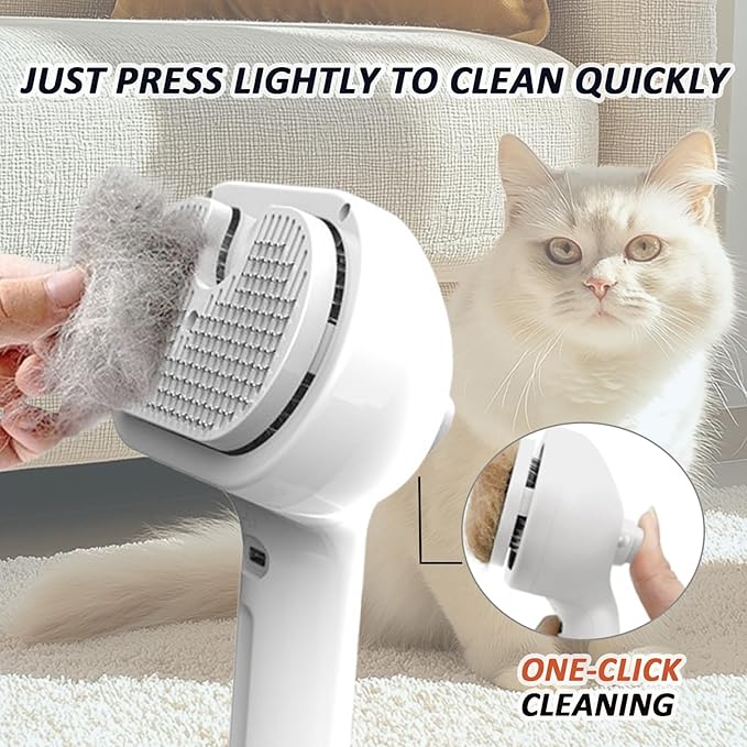 Fresh Fur Shower Brush, 3 In 1 Self Cleaning Pet Spray Hair Removal Comb, Pet Steamy Shower Brush + Bathing Solution, Removes Loose Hair & Reduces Shedding, for Long & Short Haired Pets (White)