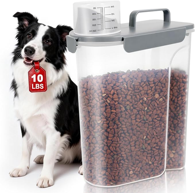 TBMax 10 lbs Cat Dog Food Storage Container, 2026 Upgraded Large Pouring Container for Pet Food Storage, Bird Seed Dispenser, Portable Travel Kibble Holder -Light Gray
