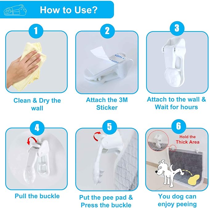 Dog Pee Pad Holders for Male Puppies, Potty Traning Pad Clips, White-4 Pack | Wall Clips for Male Dog or Leg-Lifting Puppy Indoor Toilet/Litter Box, for Small & Large Size Disposable/Reueable Wee Wee Pad