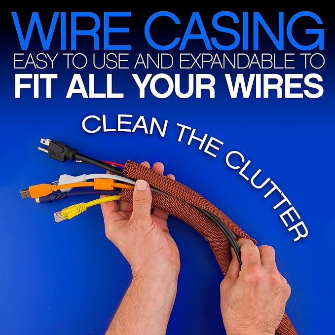 Maximm Cable Management Wire Loom 10ft 1/2 Inch Black and Orange Split Cord Protector 2 Pack