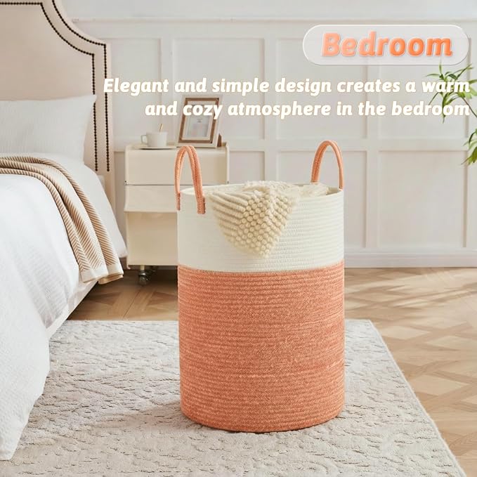 Laundry Basket,Woven Cotton Rope Laundry Hamper,80L for Decor Storage of Dirty Clothes,Toys and Blankets in Bathroom,Baby Room and Living Room
