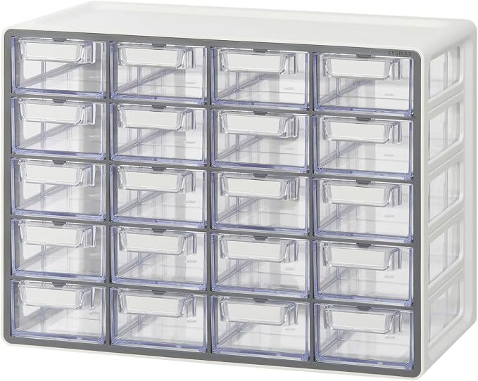 Blue Ginkgo 20-Drawer Storage Cabinet Organizer, Grey, Made in Korea | Stackable. Adjustable. Easy Visibility.