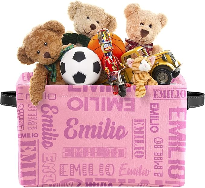 Personalized Toy Box Storage Bins for Boys Girls with Name, Kids Custom Storage Basket Cubes Organizer with Handles, Shelf Closet Storage Baskets Bin Customized Gift, 1 Pack