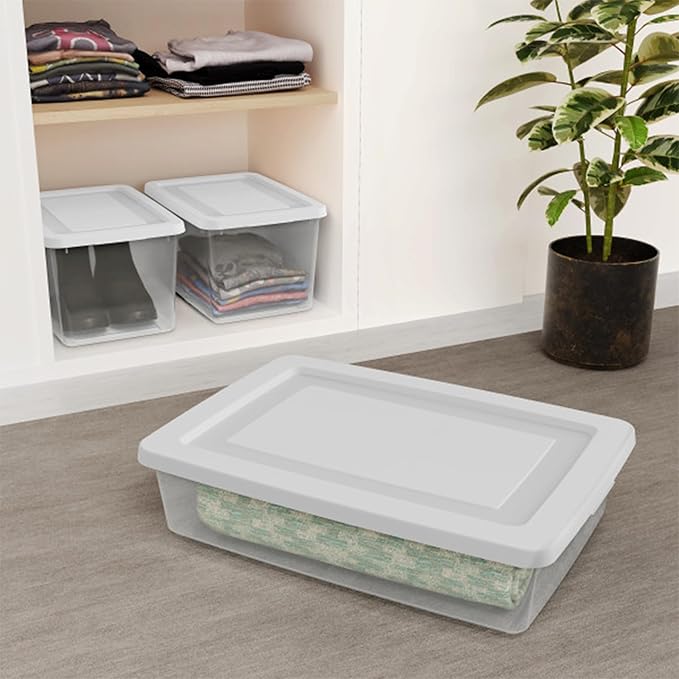 Sterilite Storage Box, Stackable Clear Plastic Bins, 20 Quart, 24-Pack | Heavy-Duty Organizing Containers with Snap-On Lids for Closet, Bathroom, and Office