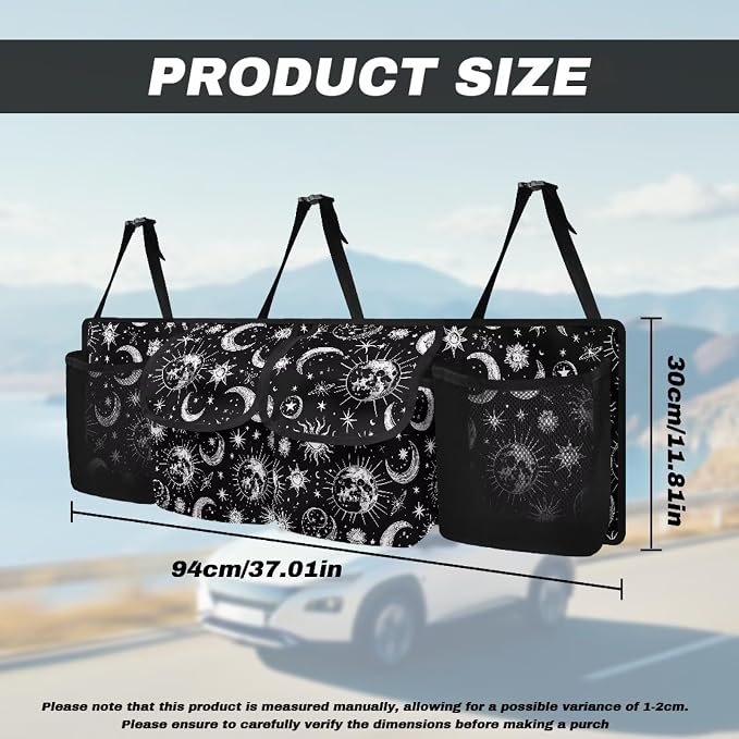 Dreaweet Sun and Moon Car Accessories Cute Trunk Organizer for Car Women Hanging Car Trunk Organizers with Pockets Seat Back Waterproof Car Storage Trunk Organizer for SUV Truck Sedan Minivan