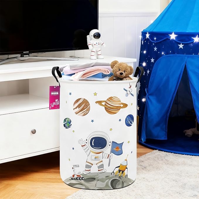 Astronaut Fabric Storage Bin Nursery Organizer Basket | Organizer Bin Dirty Clothes Collapsible Waterproof for College Dorms, Boys and Girls Bedroom,Bathroom