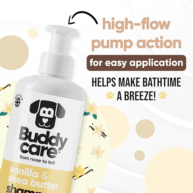 Buddycare Vanilla & Shea Butter Dog Shampoo - (16.90oz) Itch Relief & Dog Shampoo Sensitive Skin Care, Dog Shampoo and Conditioner, Premium Dog Grooming Supplies for All Breeds