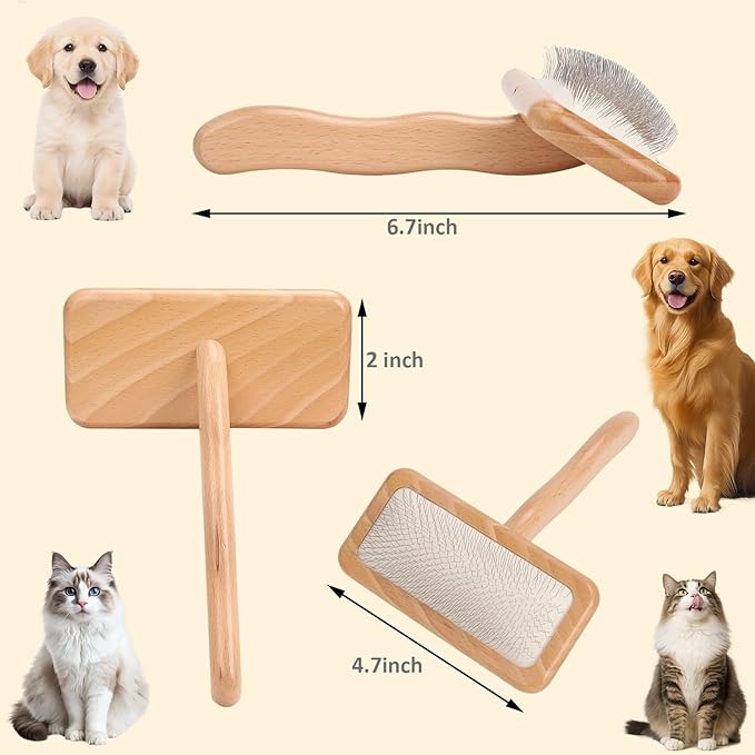 Slicker Brush for Dogs and Cats, Grooming Brush for Long & Short Hair Pets, Gentle Coated Bristles for Shedding, Mats & Tangles Removal, Painless Daily Deshedding Tool with Ergonomic Handle