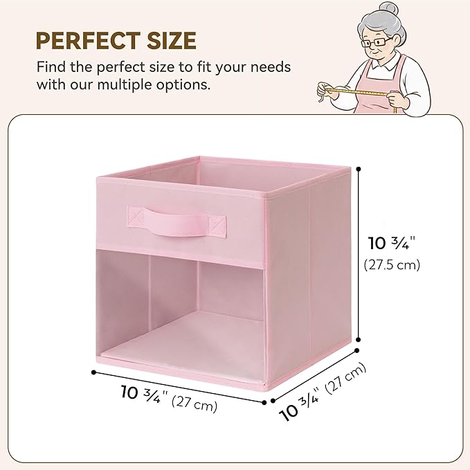 GRANNY SAYS 11 Inch Cube Storage Bins with Clear Window, Pink, 6-Pack | Collapsible, with Thickened Base Plate, Sturdy Handles, Decorative Baskets for Shelves, Closet, Organizing Toys, Clothes
