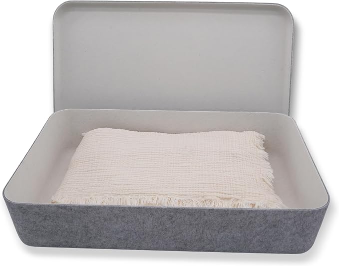 Welaxy Felt Underbed Storage Basket with Removable Lid, Oatmeal Natural Color, Long Shape (Long lidded basket, Gray)