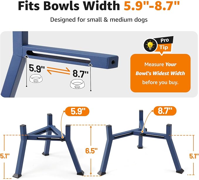 LOOBANI Elevated Dog Bowl Stand Adjustable 5.9"-8.7" Width for Seniors Dogs | for Senior & Arthritic Dogs, Reduces Neck Strain, Non-Slip Rubber Feet, Rust-Proof Stand, Easy Clean