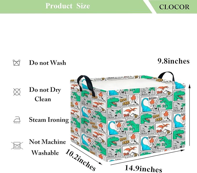 CLOCOR Rectangular Storage Bin,Waterproof Book Box,Room Decor(Comic Dinosaur)