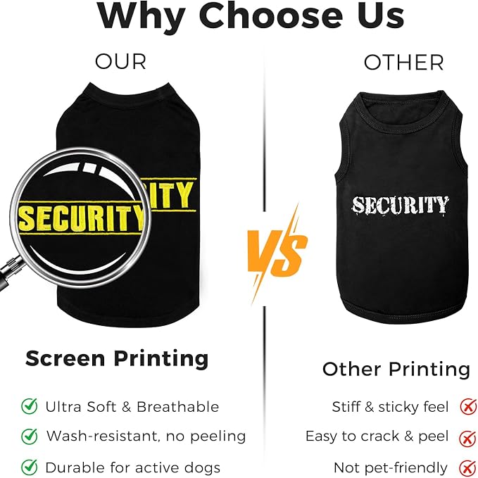 BINGPET Embroidered Security Dog Shirts,Soft Cotton Puppy Tshirt,Breathable Lightweight Dog Costumes Tank Top Vest,Machine Washable Stretchy Clothes for Small Medium Large Dogs Boy Girl (XS)