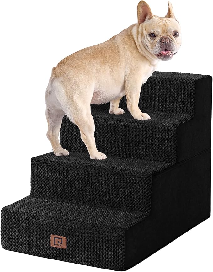 EHEYCIGA Dog Stairs for Bed 18" H, Dog 4-Steps for High Bed, Black | Pet Steps for Small Dogs and Cats, Non-Slip Balanced Pet Ramp Indoor