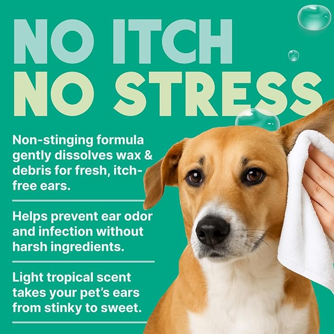 TropiClean Cocoa Butter Ear Wash for Dogs & Cats | Alcohol Free Dog Ear Cleaner Solution | Pet Ear Wash Derived from Natural Ingredients | Made in the USA | 1 Gallon