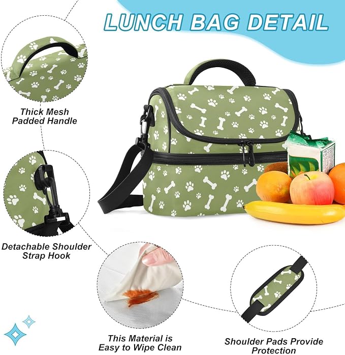 Pet Paw Insulated Lunch Tote Bag Organizer for Work | 8L Double Deck,Large Lunch Box with Shoulder Strap,Thermal Meal Prep Cooler,Suitable for School Work Picnic Office Travel