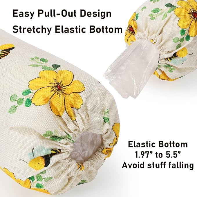 2Pcs Sunflower Plastic Bag Holder for Kitchen Essentials, Reusable Hanging Grocery Bag Organizer, Sunflower Gifts for Women, Washable Large Grocery Trash Bags Storage Dispenser