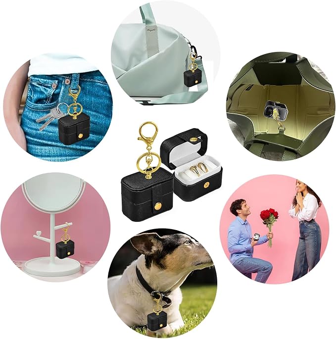 Ring Bearer Pillows for Dog Collar, PU Leather Wedding Ring Pillow Box for Pet, Mini Ring Holder Pouch Box, Earrings Storage Box for Proposal Engagement Wedding Ceremony Party (Black-2Pack)