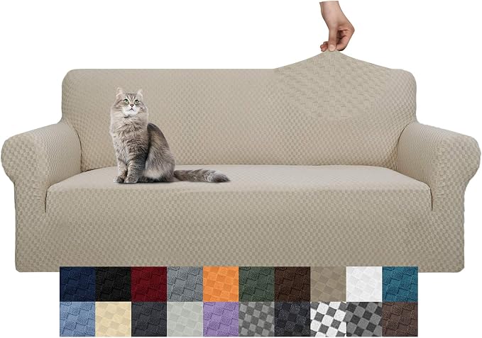 YEMYHOM Couch Cover Latest Jacquard Design High Stretch Extra Large Sofa Covers Pet Dog Cat Proof Oversized Slipcover Non Slip Magic Elastic Furniture Protector (XL Sofa, Khaki)