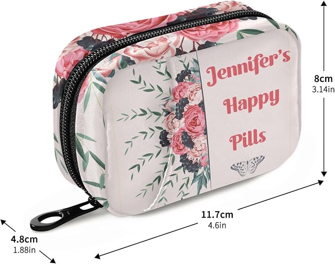 Custom Pill Box 7 Day Pill Case Bag Blossom Flower Personalized Name Travel Pill Organizer Bag with Zipper Portable Weekly Case Compact Size for Vitamin Supplement Holder