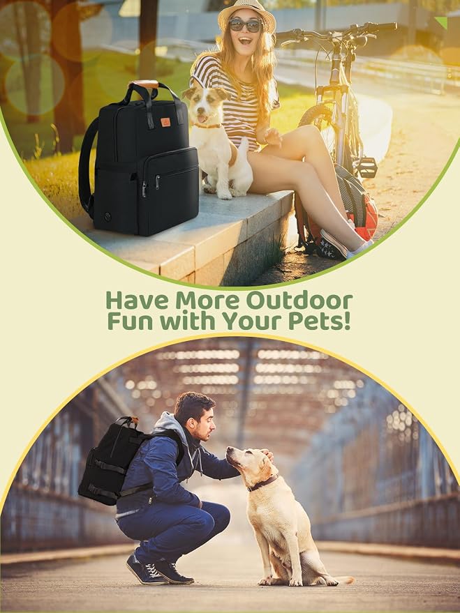 DELOMO Dog Travel Bag, 25L Airline Approved Dog Travel Backpack Set, Black | 2 Food Containers + 2 Collapsible Bowls + 1 Waterproof Mat, for Weekend to Week-Long Pet Travel, Camping, Road Trips