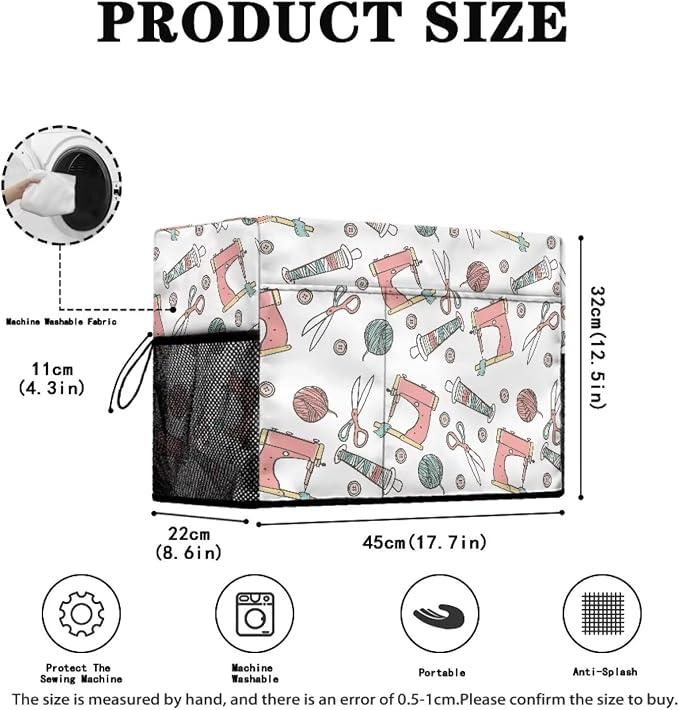 Sewing Machine Cover,Protective Cover with Side Handle and Sewing Essentials Pockets,Dust & Pet Hair Protection,Fits Standard Singer & Brother Machine Sewing Machine Wool Ball Print