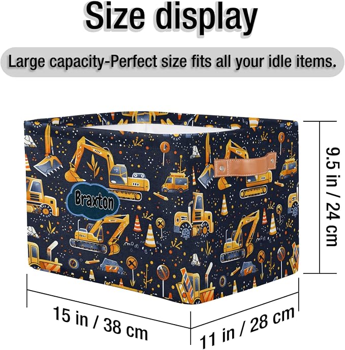 Custom Rectangular Baby Storage Basket, Kids Toys Bin, Books Shelf Basket, Clothes Towel Storage Bin for Nursery, Gift Basket, Pet Basket, Excavator Work Zone Construction