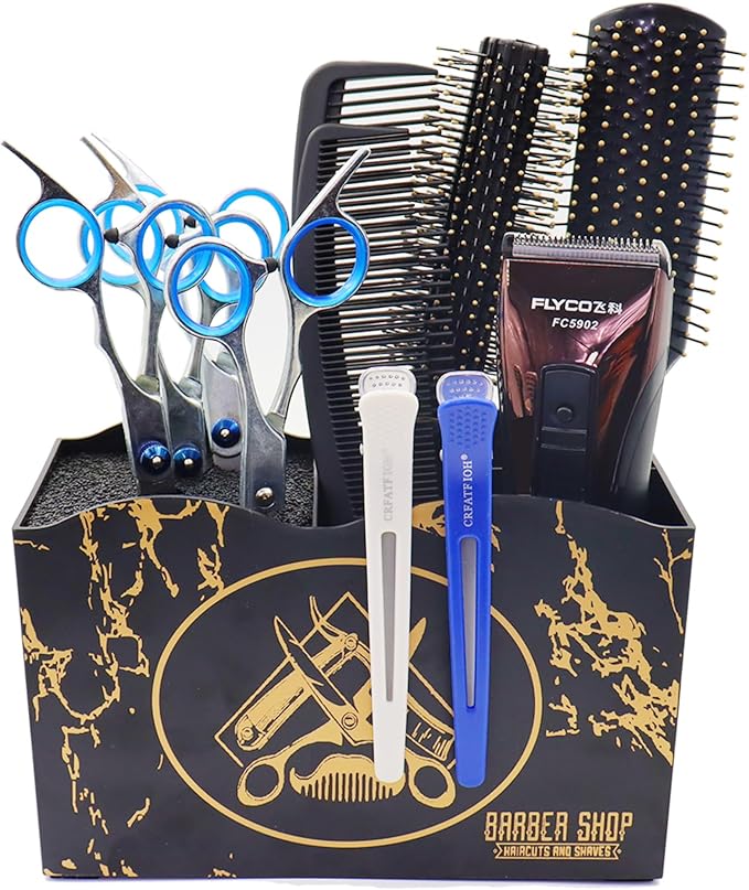 Scissor Holder Barber Shear Holder Box, Hair Salon Barber Supplies Acessories Tool Station Desk Organizer Case, Combs Clips Stand Holder Storage for Stylist Groomers Hairdressers (Black)