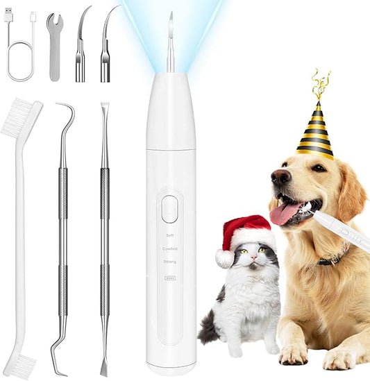 Rarepet Dog Teeth Cleaning Kit with Light, USB Rechargeable Dogs Tooth Brushing Kit, 3 Modes Doggie Toothbrush, Dog Plaque and Tartar Remover for Teeth, Low Noise Dog Teeth Cleaner, Pure White