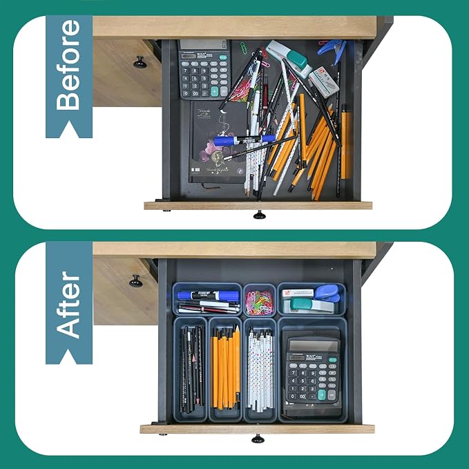 BOPART 25PCS Drawer Organizer Set, Interlockting Desk Drawer Storage Bins Trays for Organizing Cosmetics Jewelries or Gadgets at Office, Bathroom Vanity or Garage Junk Drawer Organization