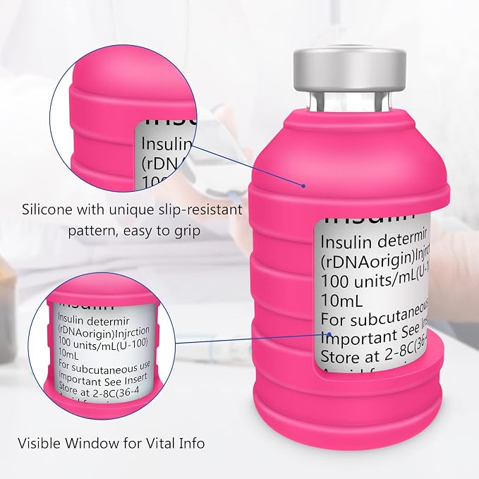 MEDMAX Insulin Via Bottle Protector Case for Diabetic, Silicone Protective Sleeve Holder for Most 10ML Insulin Vials, 2 Pack (Short Magenta)